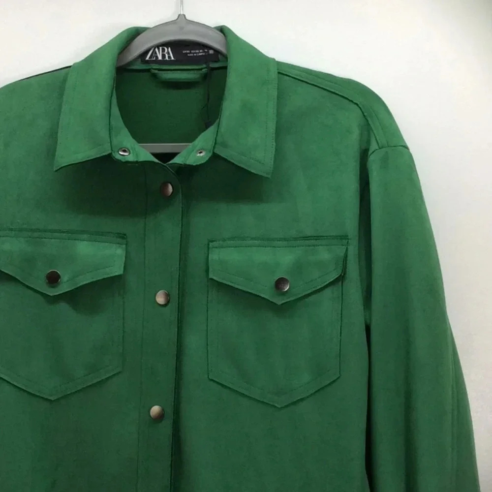 NWOT Zara Faux Suede Overshirt Jacket – Rich Green, Size XS